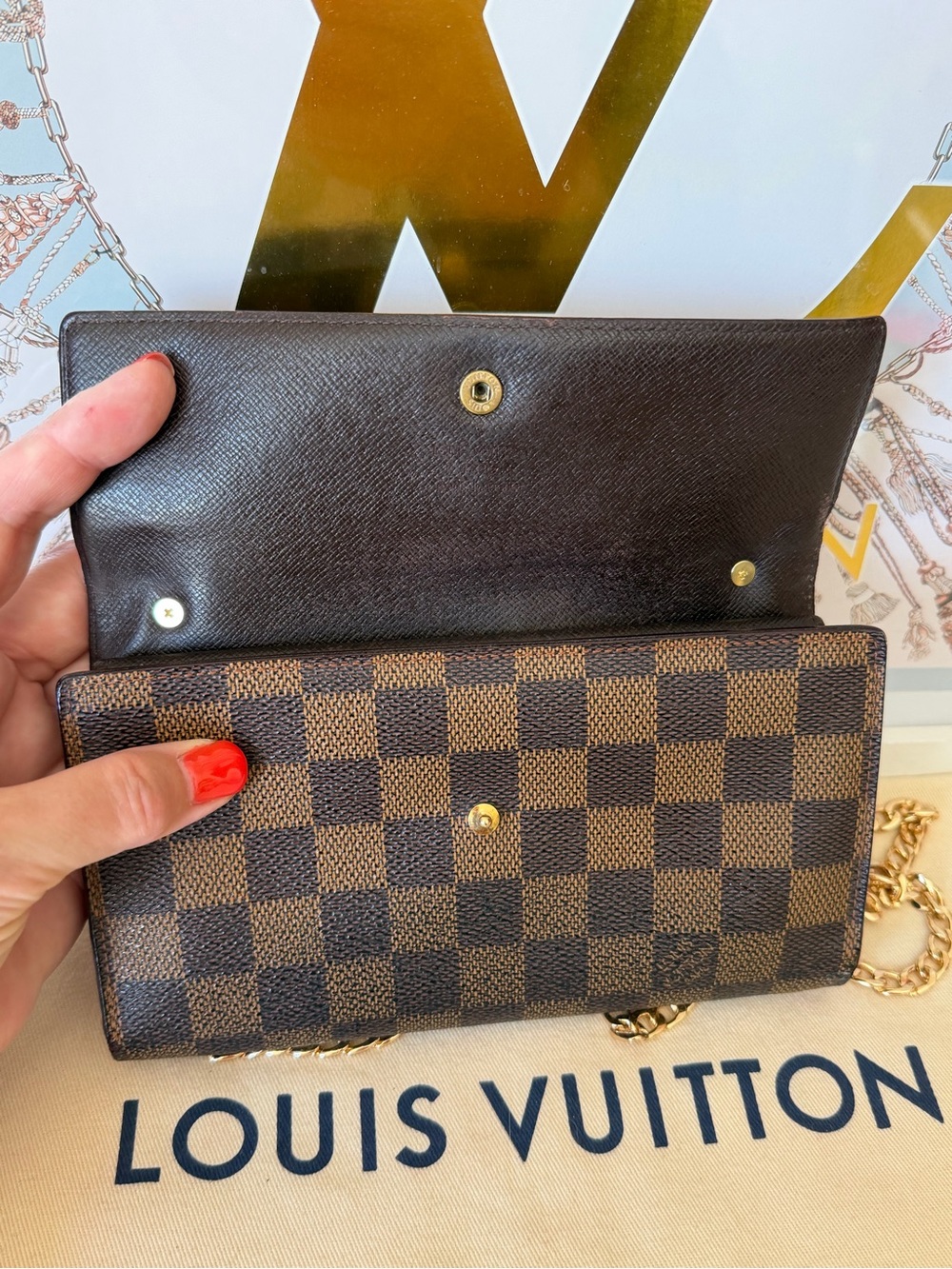Louis Vuitton Damier Ebene Long Wallet on Chain - Picture 5 of 16